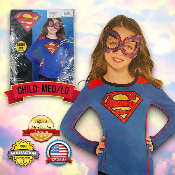 DC Supergirl Long Sleeve Top T-Shirt Costume Cosplay GIRLS M/L (up to size 14) - Picture 13 of 13